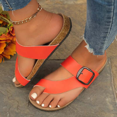 Thick Bottom Belt Buckle Solid Color Round Toe Sandals
