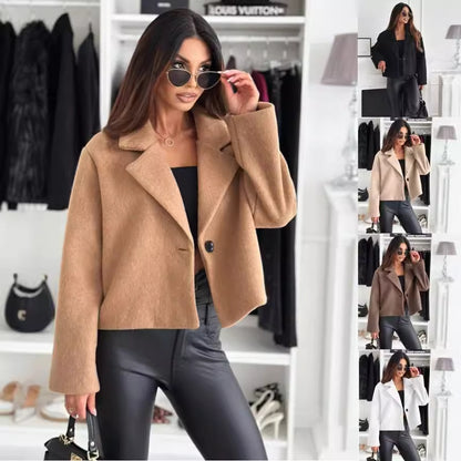 Fall Winter Fashion Suit Collar Solid Color Wool Small Coat Women's Clothing