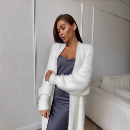 Imitation Mink White Sweater Cardigan Coat Women's Loose