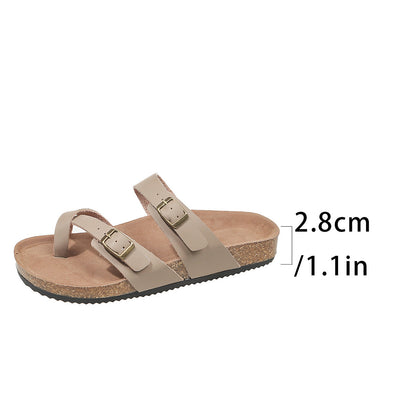 Double Row Buckle Open Toe Outdoor Slippers Women