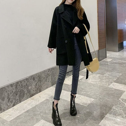 Winter Women's Korean-style Hepburn-style Loose Mid-length Faux Wool Coat