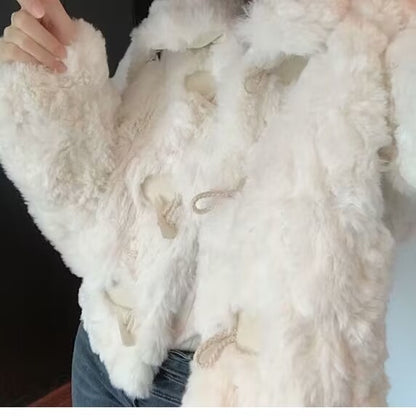 Lamb Fur Coat For Women Horn Button One-piece Loose