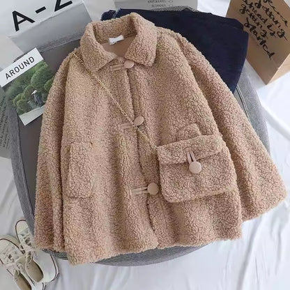 Lamb Wool Coat Female Fleece-lined Thick Loose
