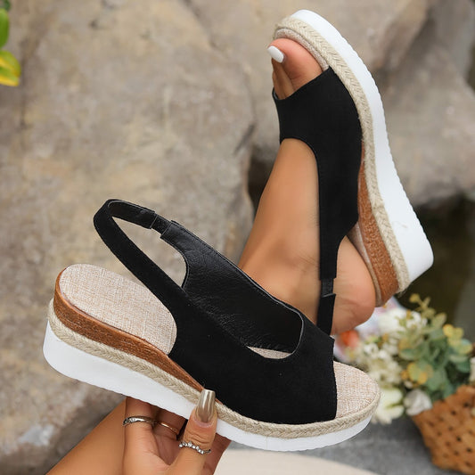 Sandals Plus Size Hemp Rope Cross Wedge Casual Sandals Women's Shoes