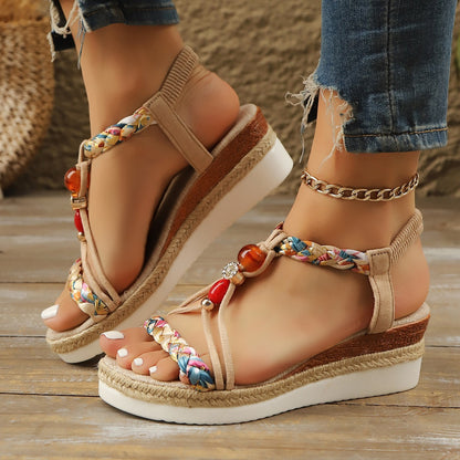 Rhinestone Beaded Wedge Fashion High Heels Platform Women